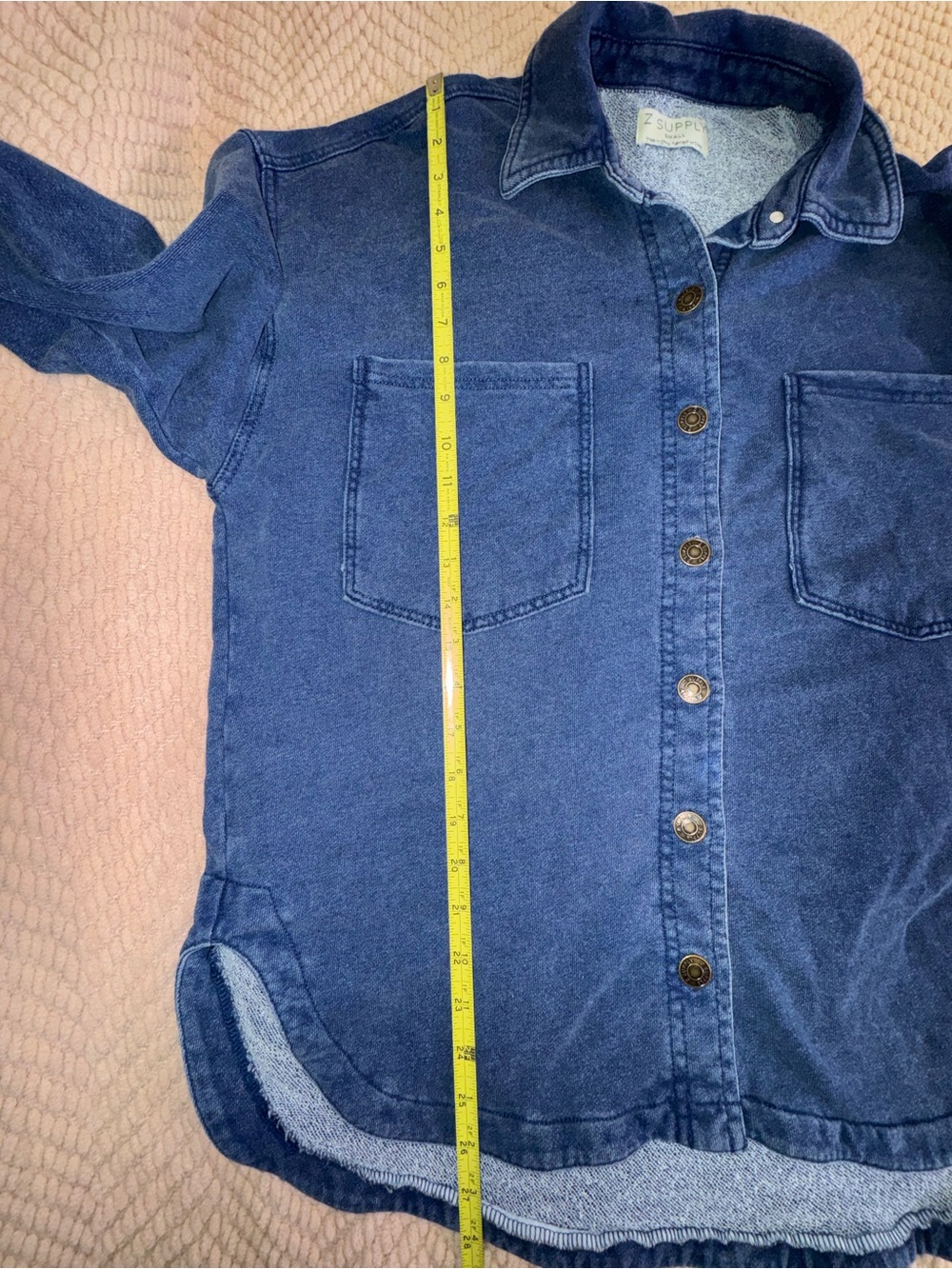 Z Supply All Day Knit Denim Jacket Vintage Indigo Button Front Shacket - Picture 9 of 14